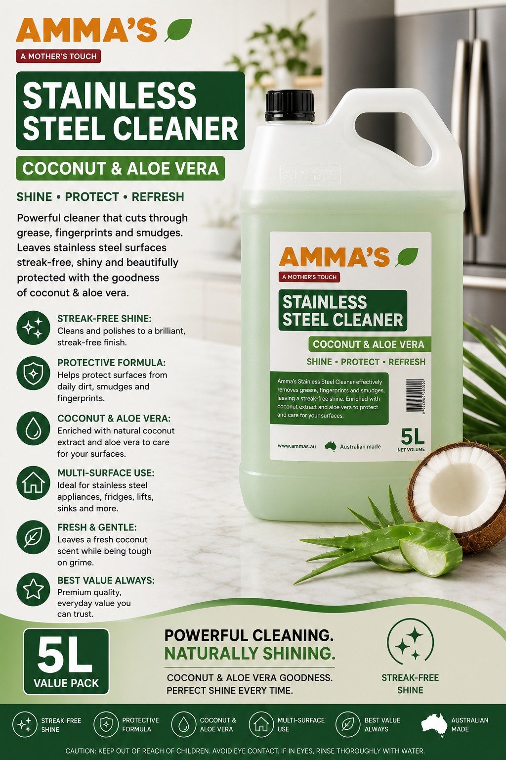 STAINLESS STEEL COCONUT & ALOE VERA CLEANER